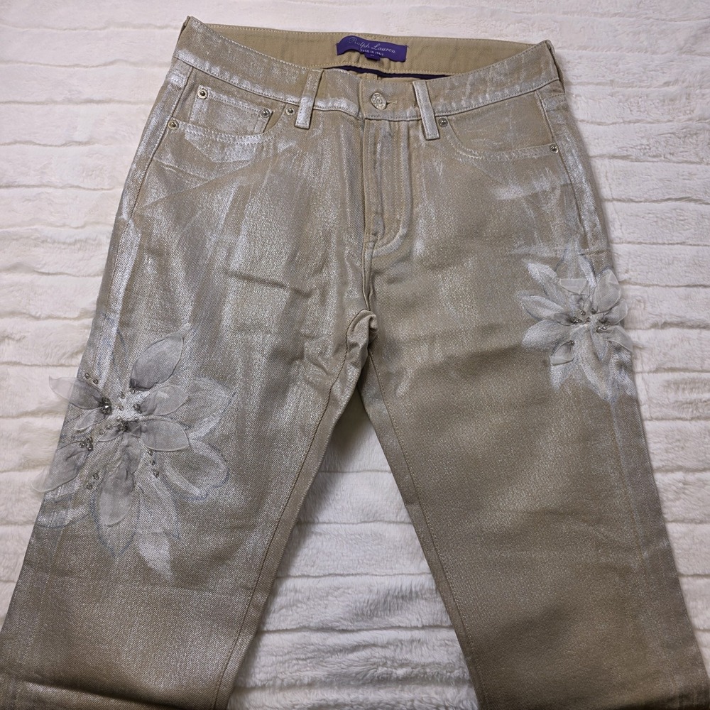 Ralph Lauren Purple Label Sky Floral 160 Slim Denim Foil Jeans Womens 29* $1990